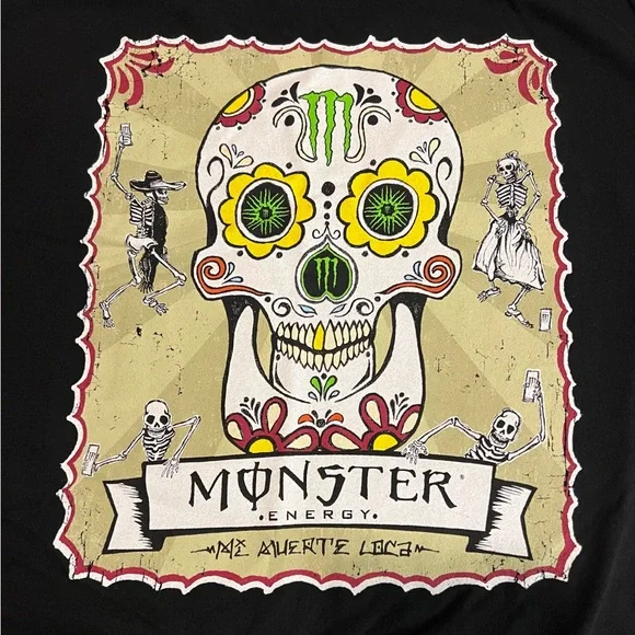 Monster Energy Shirt Mens XL Black Short Sleeve T-Shirt Mi Muerta Loca Skull - Picture 10 of 11